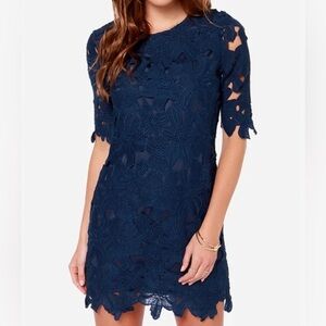 Navy Blue Moon Floral Lace Dress Size S